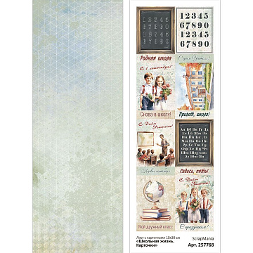 Лист с картинками 10х30 см "Школьная жизнь. Карточки" (ScrapMania)