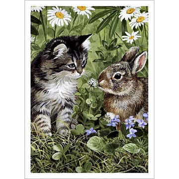 Тканевая карточка "В мире животных. Котенок и кролик" (ScrapMania)
