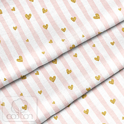 Отрез ткани 79х50 см "Розовая полоска с сердечками" (Cotton)