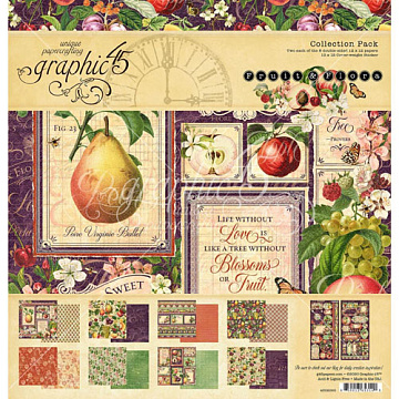 Набор бумаги 30х30 см с наклейками "Fruit & Flora. Фрукты и Флора. Фоновый", 16 листов (Graphic 45)