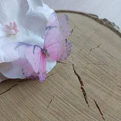 Украшение из ткани "Бабочка шифоновая. Розовая", 3,3х2,5 см (Китай БП)