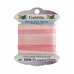 Лента шелковая меланжевая светло-розовая с розовым, ширина 1,3 см, длина 9 м (Gamma)