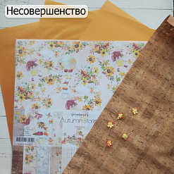 БРАК Набор бумаги 30х30 см, 1 лист кардстока 30х30 см, 2 листа дизайнерской бумаги 30х30 см, 1 отрез эко кожи, 4 маленьких цветочка