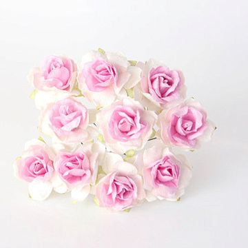Букет кудрявых роз "Белый со светло-розовой серединкой", 3 см, 10 шт (Craft)