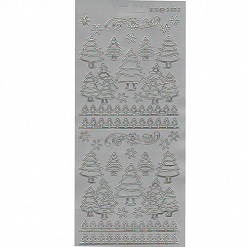 Контурные наклейки "Бордюры из новогодних елок", лист 10x24,5 см, цвет серебряный (JEJE)