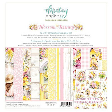 Набор бумаги 30х30 см "Blossom Serenity", 12 листов (Mintay)