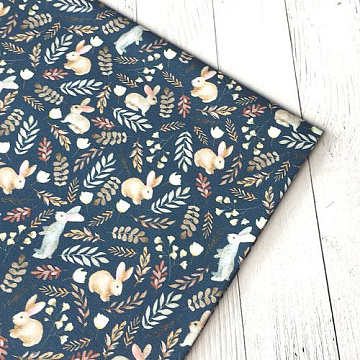 Отрез ткани 79х50 см "Зайки на темном" (Cotton)
