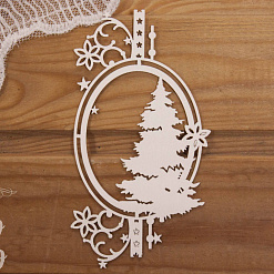 Чипборд "Орнамент с елкой, завитками и снежинками", 6,8х12,4 см (Просто небо)