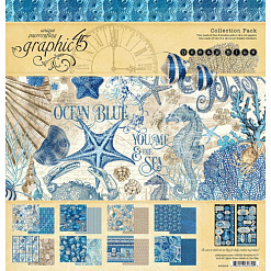 Набор бумаги 30х30 см с наклейками "Ocean Blue. Синий океан", 16 листов (Graphic 45)