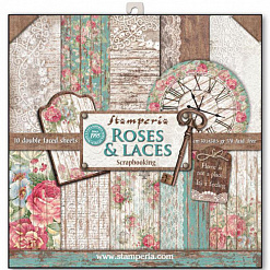 Набор бумаги 30х30 см "Roses and Laces", 10 листов (Stamperia)