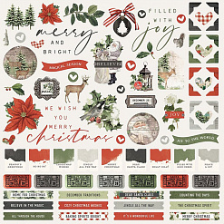 Набор бумаги 30х30 см с наклейками "Simple Vintage Rustic Christmas", 12 листов (Simple Stories)