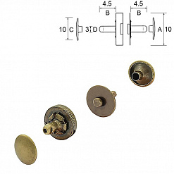 Набор магнитных застежек, диаметр 1,4 см, цвет старое золото, 10 шт (Pty)