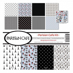 Набор бумаги 30х30 см с наклейками "Parisian cafe", 8 листов (Reminisce)