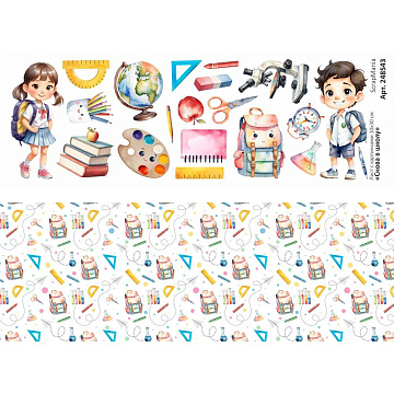 Лист с картинками 10х30 см "Снова в школу" (ScrapMania)