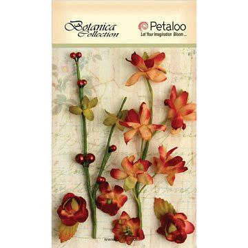 Набор цветочков на веточке "Красно-оранжевые" (Petaloo)