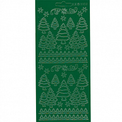Контурные наклейки "Рождественские елки", лист 10x24,5 см, цвет зеленый (JEJE)