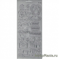 Контурные наклейки "Разные свадебные рисунки", цвет серебро (JEJE)