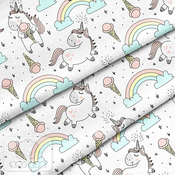 Отрез ткани 79х50 см "Единороги с мороженым" (Cotton)
